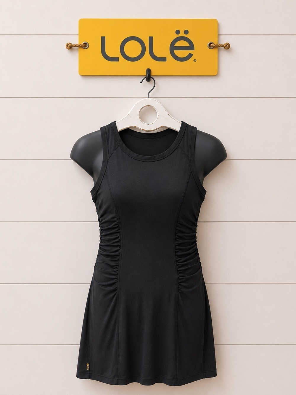 LOLË Black Sleeveless waist Ruched Dress size M